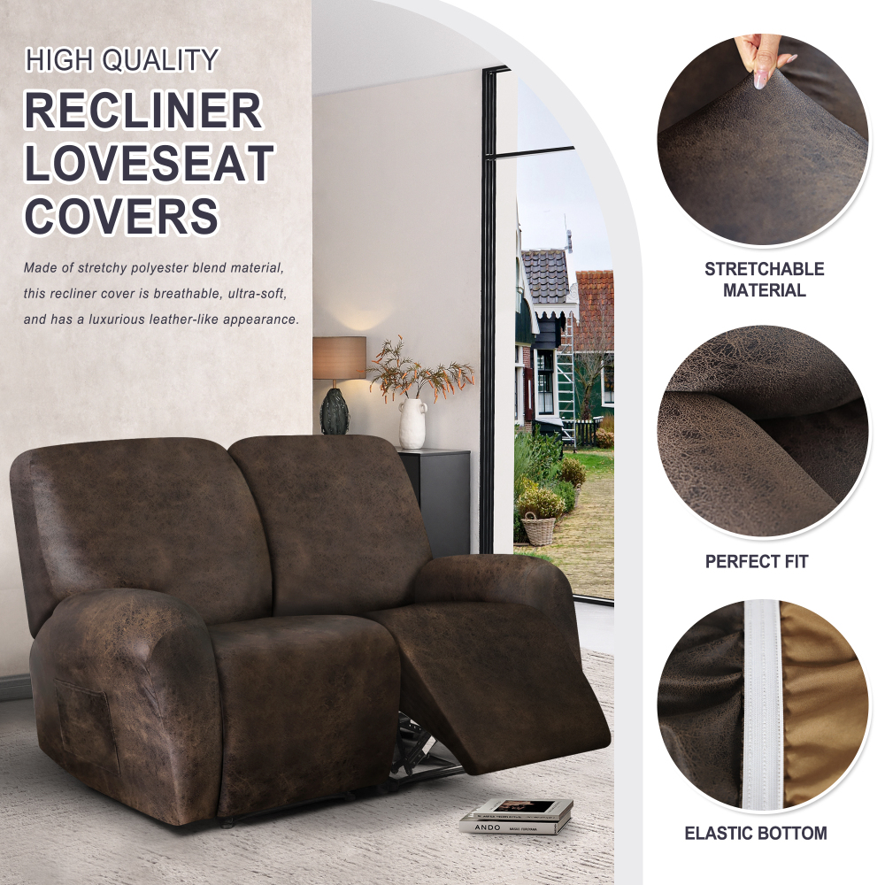 molasofa Loveseat Recliner Slipcover Large Size Oversized - 6 Pieces Stretch Leather Like Recliner Sofa Cover for 2 Seat Dual Reclining Loveseat Couch Furniture Protector