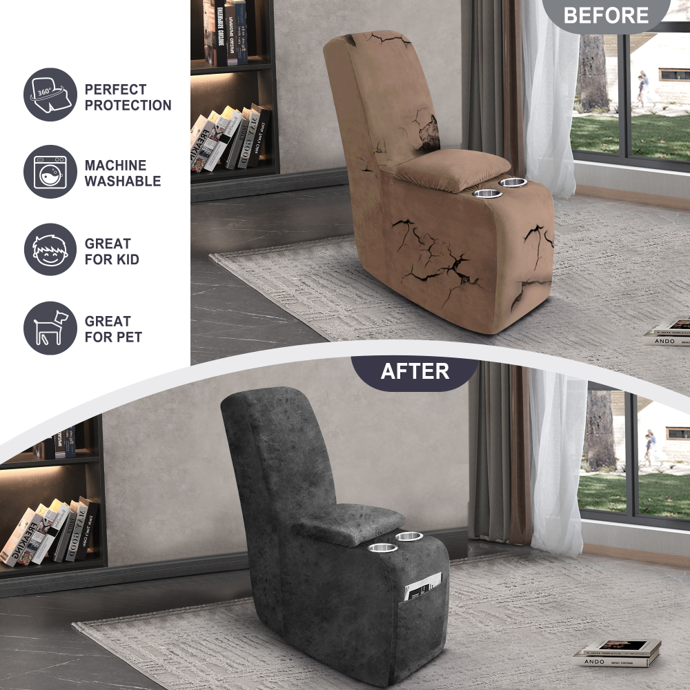 molasofa Leather Like Additional Recliner Console Cover for Reclining Loveseat Covers Stretch Jacquard Middle Console Cover for Recliner Couch and Sofa Dark Beige