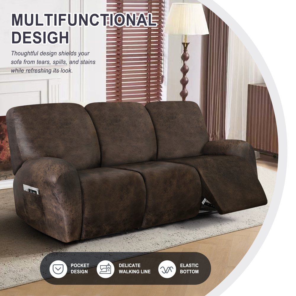 molasofa Recliner Sofa Covers - Leather Like Recliner Sofa 3 Seater Recliner Couch Covers for 3 Cushion Couch 8 Pieces Washable Stretch Reclining Sofa Slipcovers
