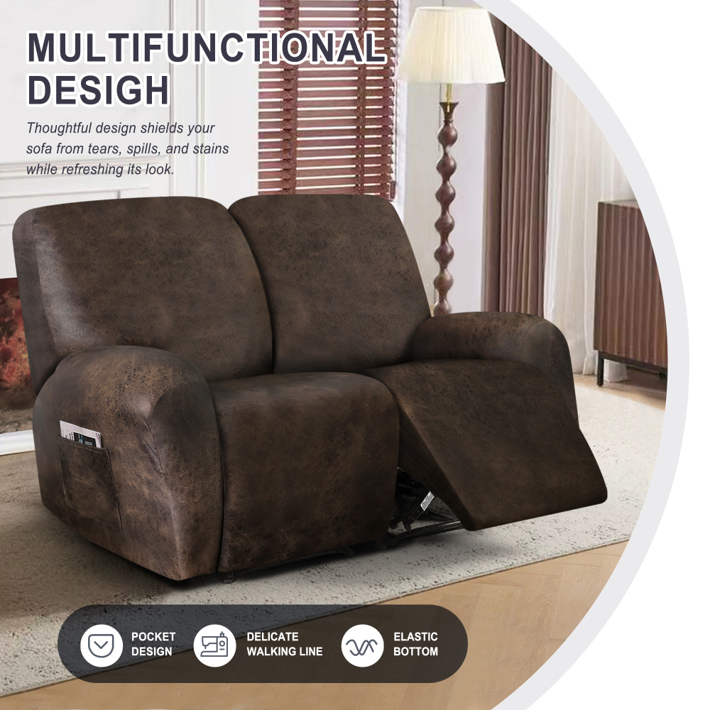 molasofa Loveseat Recliner Slipcover Large Size Oversized - 6 Pieces Stretch Leather Like Recliner Sofa Cover for 2 Seat Dual Reclining Loveseat Couch Furniture Protector