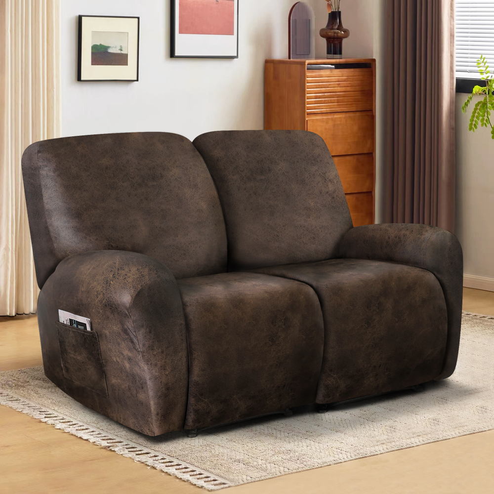molasofa Loveseat Recliner Slipcover Large Size Oversized - 6 Pieces Stretch Leather Like Recliner Sofa Cover for 2 Seat Dual Reclining Loveseat Couch Furniture Protector