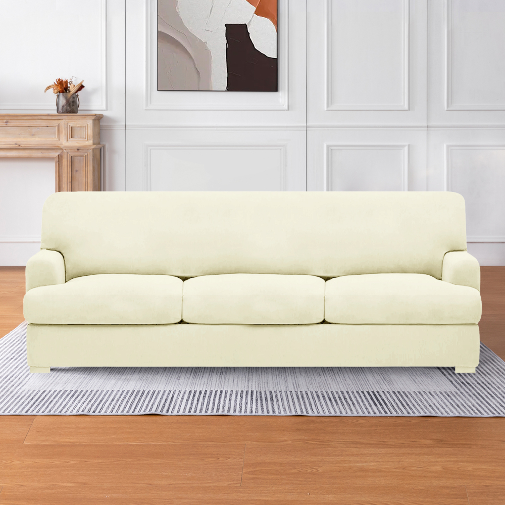 molasofa T Cushion Sofa Slipcovers with 3 Individual T Cushion Shape Seat Covers for Home Décor, 4 Pieces Stretchable, Washable, Non-Pilling, Non-Slip T Cushion Slipcover (Sofa, White)(