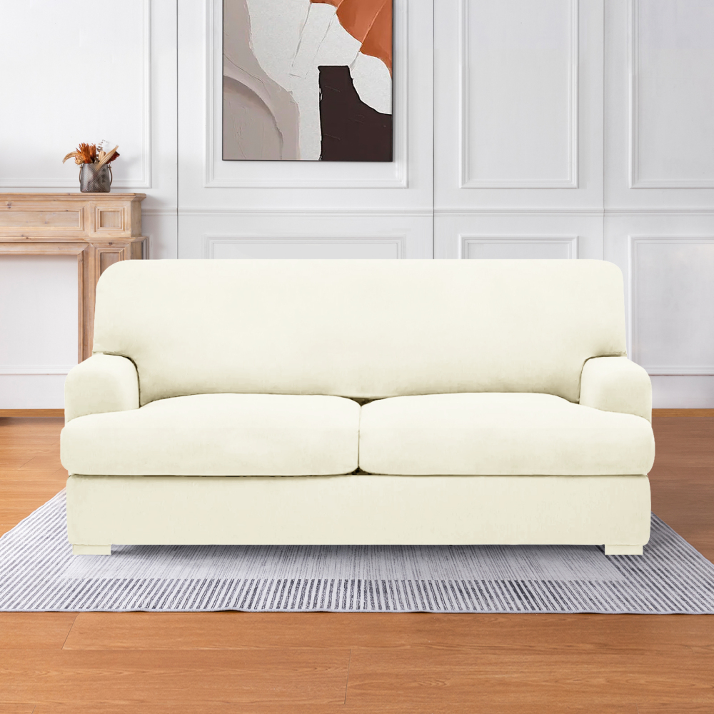 molasofa T Cushion Loveseat Slipcover with 2 Individual T Cushion Shape Seat Covers for Home Décor, 3 Pieces Stretchable, Washable, Non-Pilling, Non-Slip Loveseat Covers (Loveseat,Ivory)