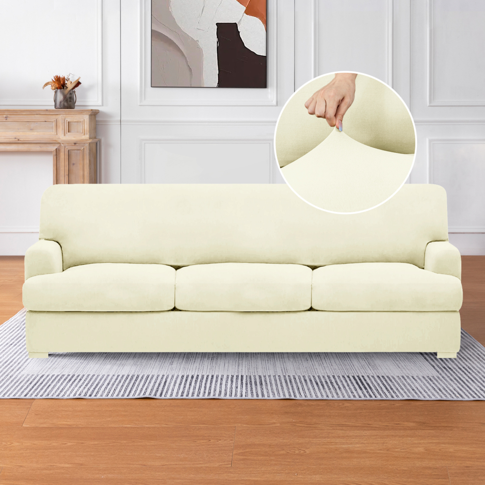 molasofa T Cushion Sofa Slipcovers with 3 Individual T Cushion Shape Seat Covers for Home Décor, 4 Pieces Stretchable, Washable, Non-Pilling, Non-Slip T Cushion Slipcover (Sofa, White)(