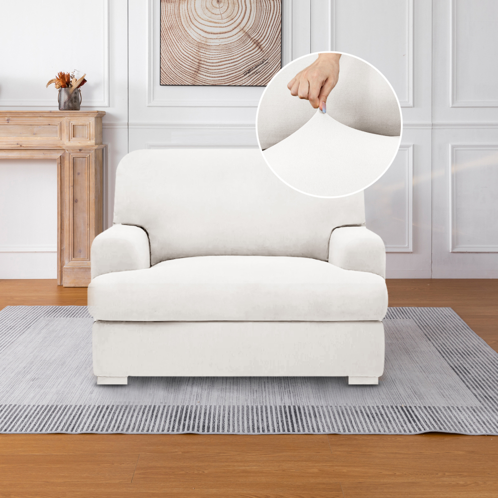 molasofa T Cushion Chair Slipcover with 1 Individual T Cushion Shape Seat Cover for Home Décor, 2 Pieces Stretchable, Washable, Non-Pilling, Non-Slip Chair Cover (Armchair,Ivory)