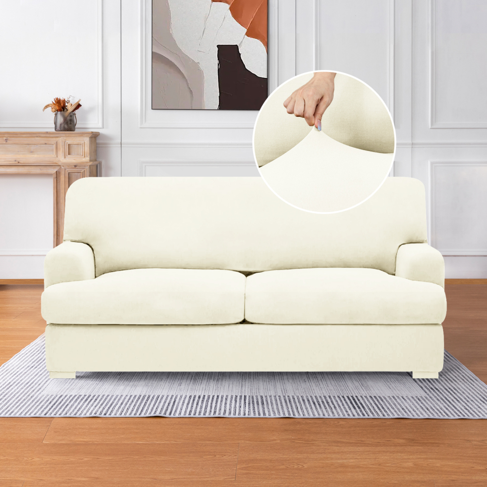 molasofa T Cushion Loveseat Slipcover with 2 Individual T Cushion Shape Seat Covers for Home Décor, 3 Pieces Stretchable, Washable, Non-Pilling, Non-Slip Loveseat Covers (Loveseat,Ivory)