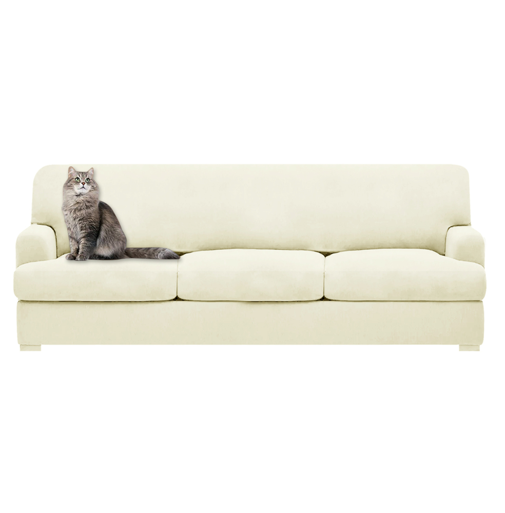 molasofa T Cushion Sofa Slipcovers with 3 Individual T Cushion Shape Seat Covers for Home Décor, 4 Pieces Stretchable, Washable, Non-Pilling, Non-Slip T Cushion Slipcover (Sofa, White)(