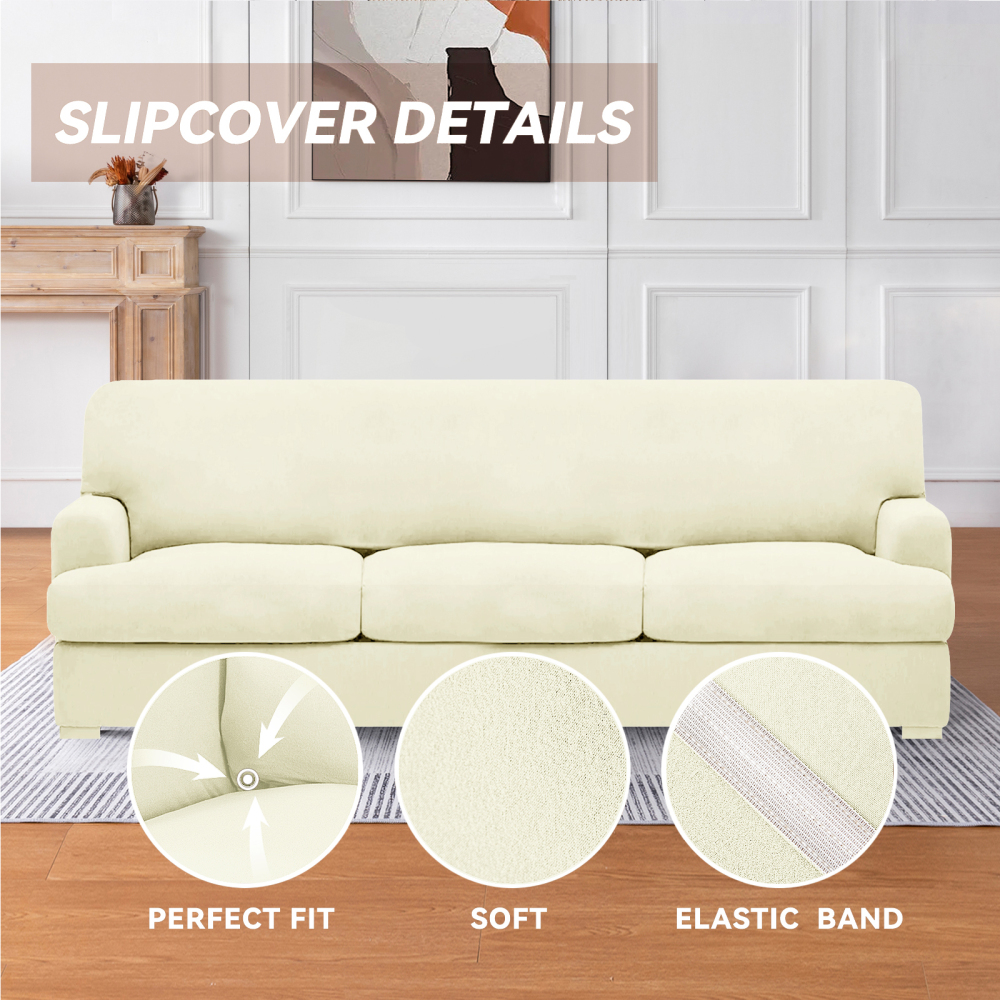 molasofa T Cushion Sofa Slipcovers with 3 Individual T Cushion Shape Seat Covers for Home Décor, 4 Pieces Stretchable, Washable, Non-Pilling, Non-Slip T Cushion Slipcover (Sofa, White)(