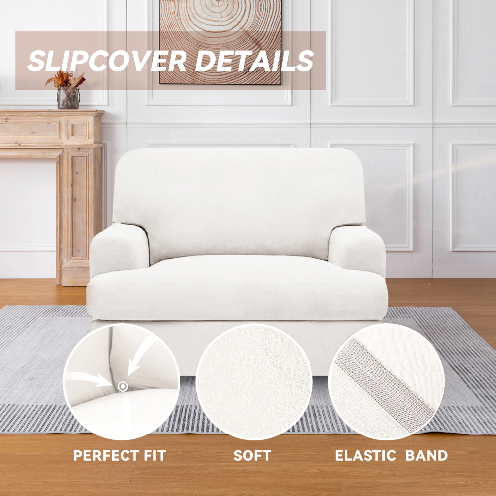 molasofa T Cushion Chair Slipcover with 1 Individual T Cushion Shape Seat Cover for Home Décor, 2 Pieces Stretchable, Washable, Non-Pilling, Non-Slip Chair Cover (Armchair,Ivory)