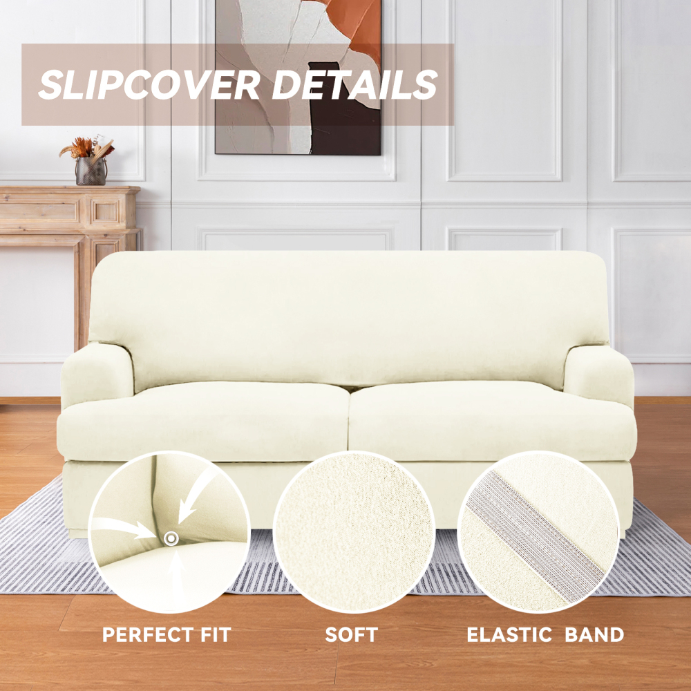 molasofa T Cushion Loveseat Slipcover with 2 Individual T Cushion Shape Seat Covers for Home Décor, 3 Pieces Stretchable, Washable, Non-Pilling, Non-Slip Loveseat Covers (Loveseat,Ivory)