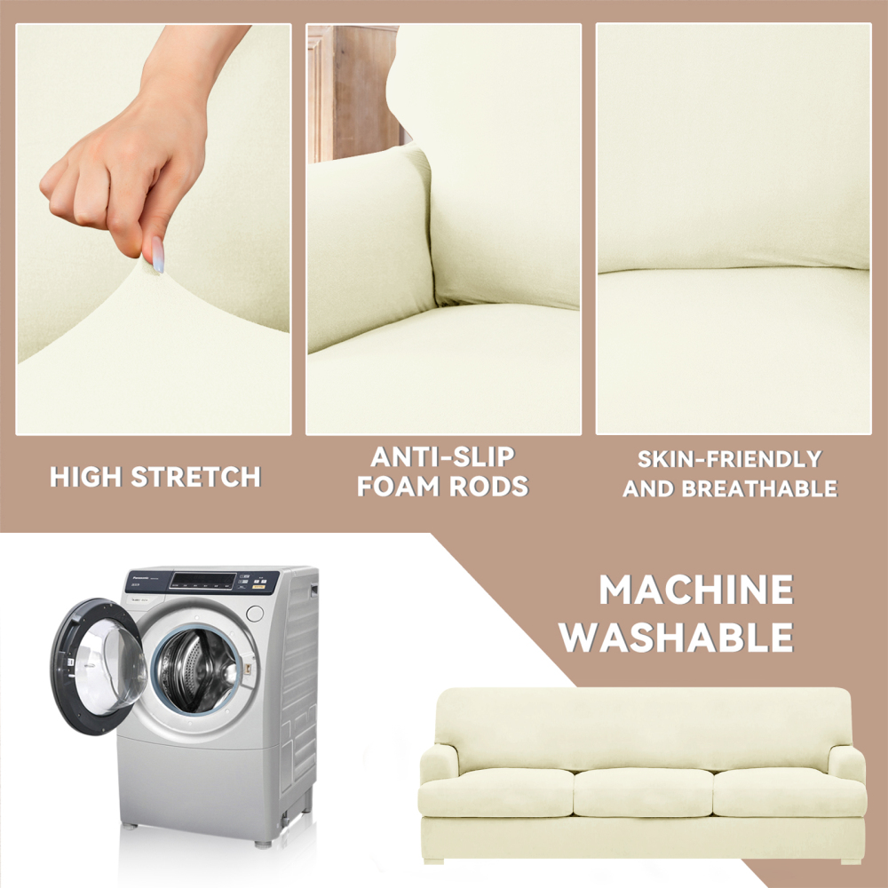 molasofa T Cushion Sofa Slipcovers with 3 Individual T Cushion Shape Seat Covers for Home Décor, 4 Pieces Stretchable, Washable, Non-Pilling, Non-Slip T Cushion Slipcover (Sofa, White)(