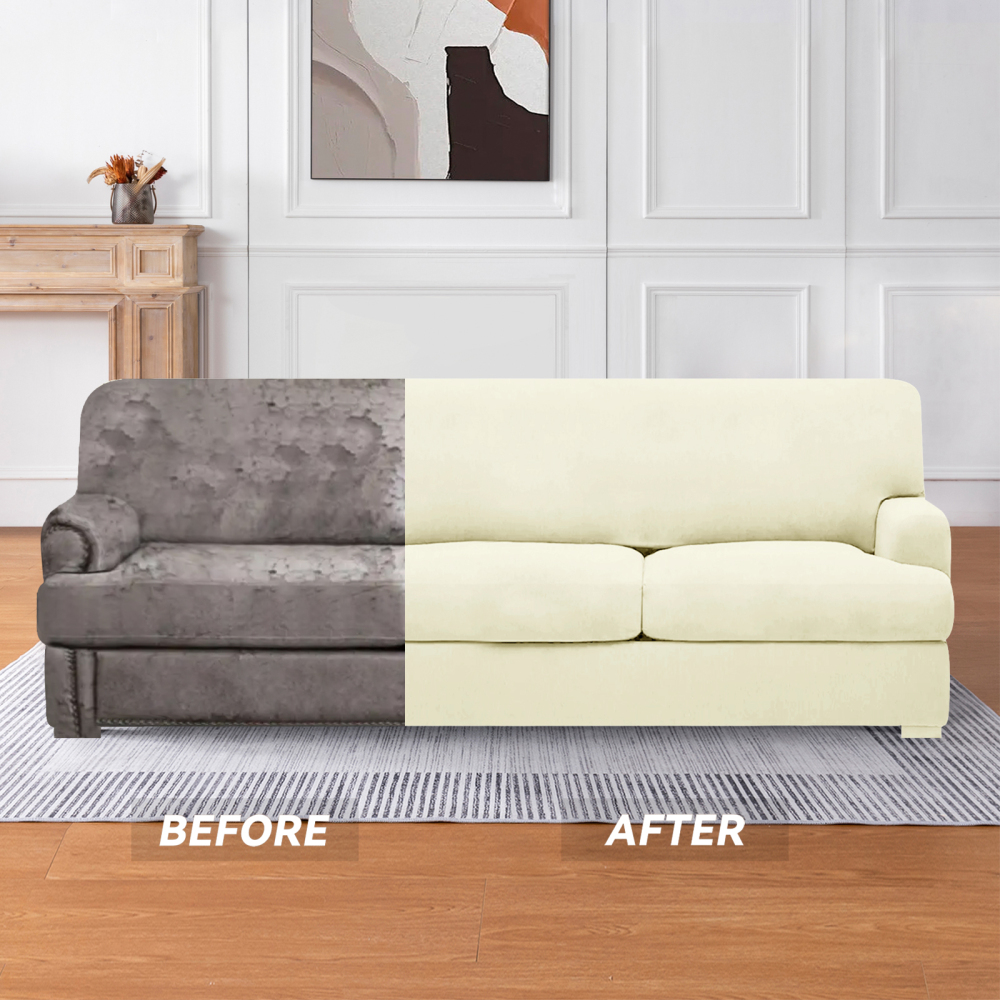molasofa T Cushion Sofa Slipcovers with 3 Individual T Cushion Shape Seat Covers for Home Décor, 4 Pieces Stretchable, Washable, Non-Pilling, Non-Slip T Cushion Slipcover (Sofa, White)(