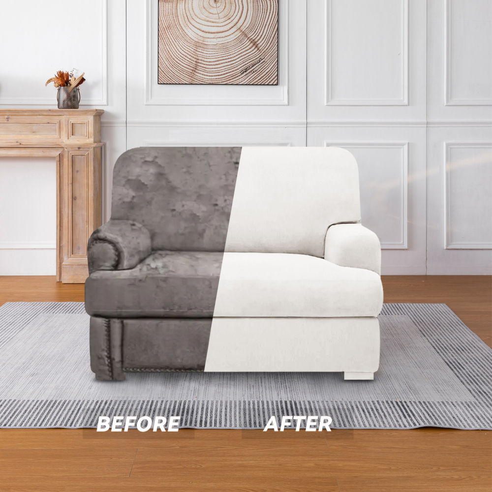 molasofa T Cushion Chair Slipcover with 1 Individual T Cushion Shape Seat Cover for Home Décor, 2 Pieces Stretchable, Washable, Non-Pilling, Non-Slip Chair Cover (Armchair,Ivory)