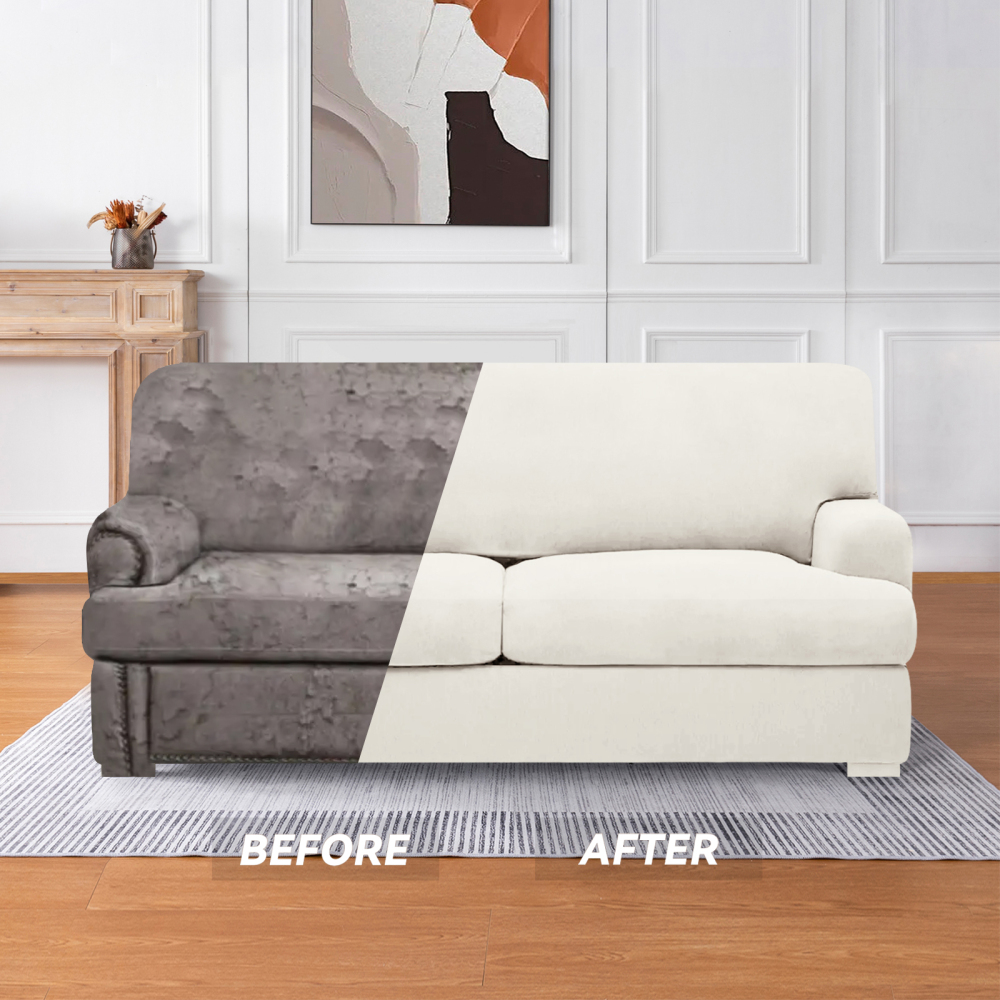 molasofa T Cushion Loveseat Slipcover with 2 Individual T Cushion Shape Seat Covers for Home Décor, 3 Pieces Stretchable, Washable, Non-Pilling, Non-Slip Loveseat Covers (Loveseat,Ivory)