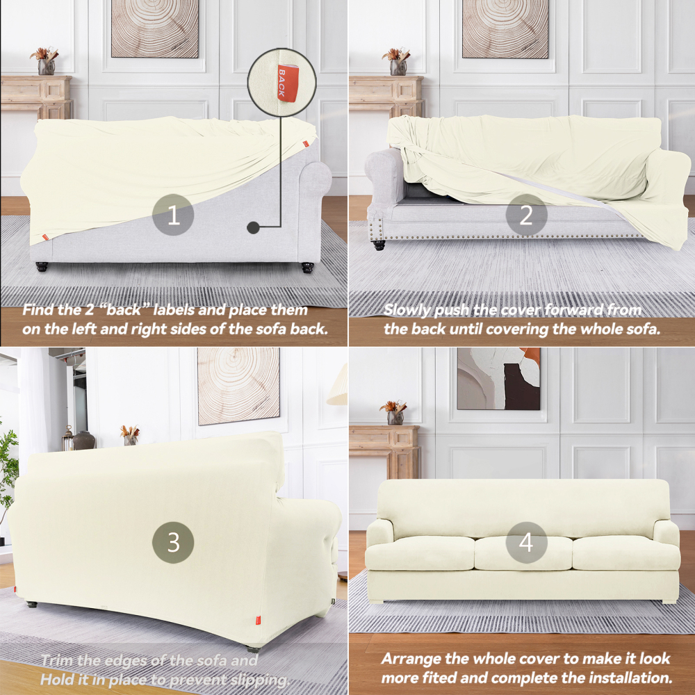 molasofa T Cushion Sofa Slipcovers with 3 Individual T Cushion Shape Seat Covers for Home Décor, 4 Pieces Stretchable, Washable, Non-Pilling, Non-Slip T Cushion Slipcover (Sofa, White)(