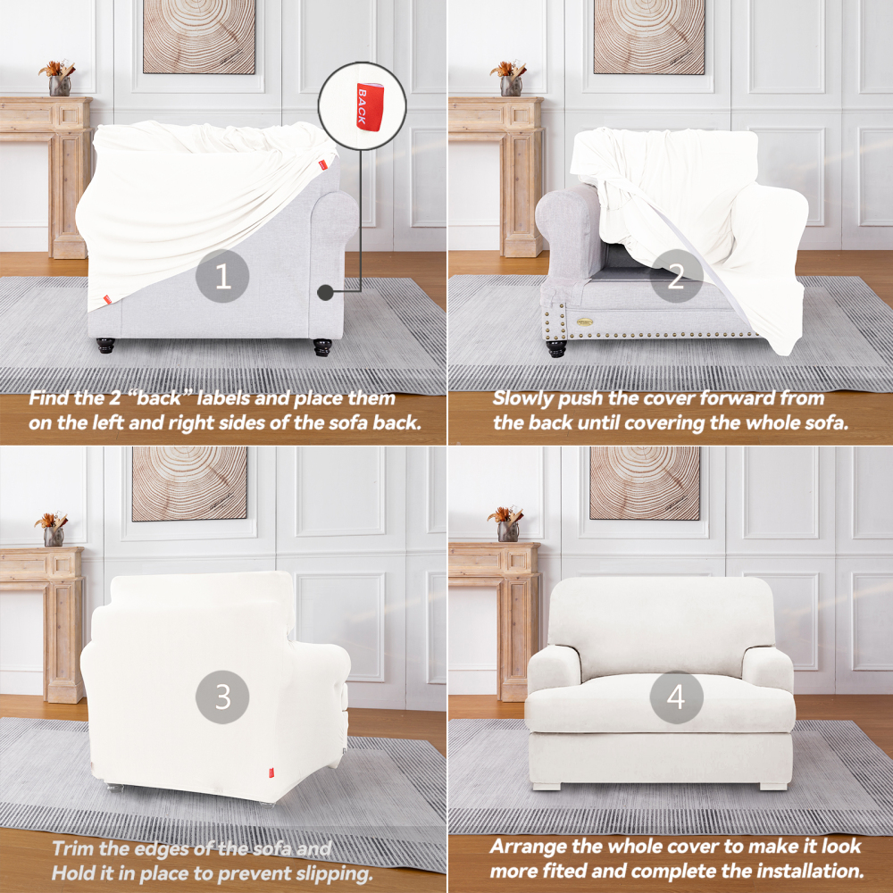 molasofa T Cushion Chair Slipcover with 1 Individual T Cushion Shape Seat Cover for Home Décor, 2 Pieces Stretchable, Washable, Non-Pilling, Non-Slip Chair Cover (Armchair,Ivory)