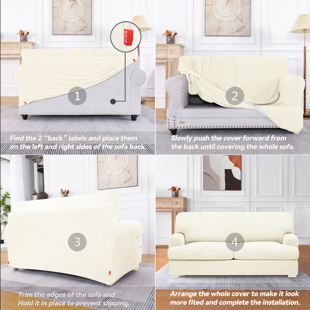 molasofa T Cushion Loveseat Slipcover with 2 Individual T Cushion Shape Seat Covers for Home Décor, 3 Pieces Stretchable, Washable, Non-Pilling, Non-Slip Loveseat Covers (Loveseat,Ivory)