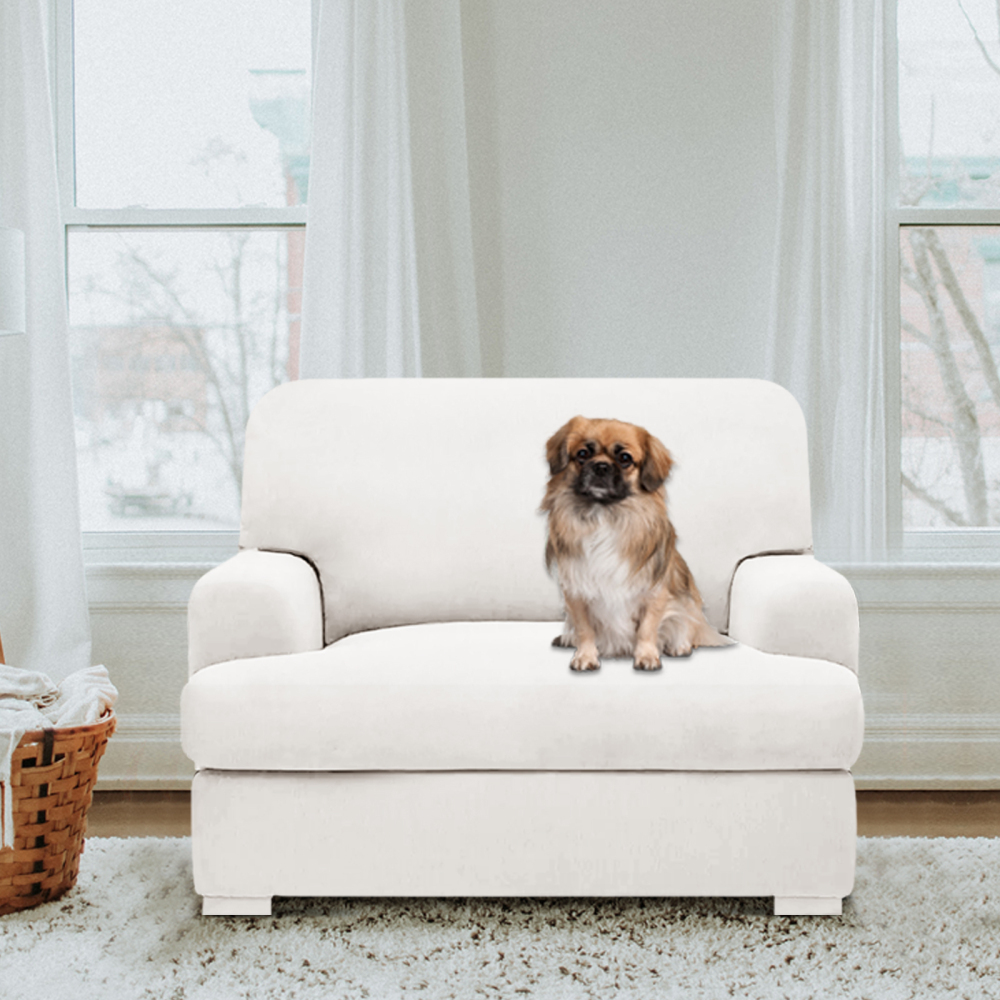 molasofa T Cushion Chair Slipcover with 1 Individual T Cushion Shape Seat Cover for Home Décor, 2 Pieces Stretchable, Washable, Non-Pilling, Non-Slip Chair Cover (Armchair,Ivory)