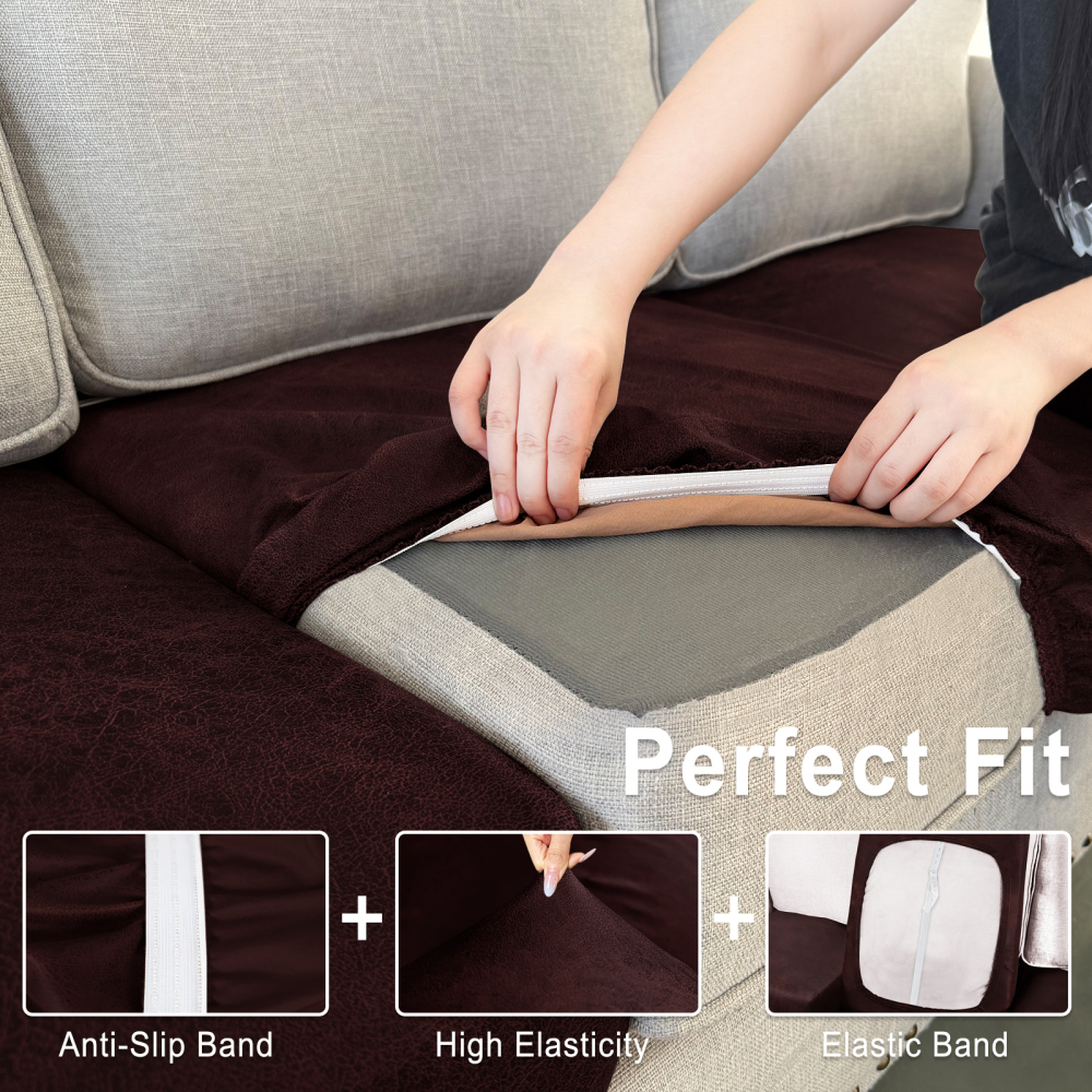 molasofa Leather Look CouchCushion Covers, Stretch SofaCushion Covers for SectionalArmchair LoveseatProtector,Replacement SeatCushion Slipcovers, MachineWashable(2 Cushion Loveseat,Brown)