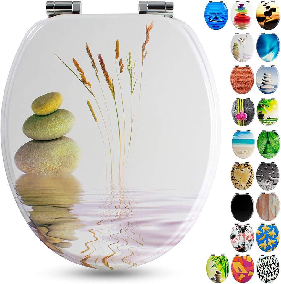 Mdf 18 Inch Colorful Printing Toilet Seat 19 inch Elongated,YIJIA NEW MATERIAL CO., LTD.,Modern Design Soft Close Toilet Cover Easy Installation MDF Bathroom Seat Made of Wood and MDF