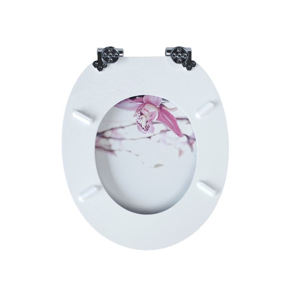 White Base Flower Customized Printed Wooden Toilet Seat With Pvc MDF,YIJIA NEW MATERIAL CO., LTD.,Heart Design Moulded Wood Toilet Cover, Sturdy Durable, Perfect for Home Bathroom Use