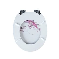 White Base Flower Customized Printed Wooden Toilet Seat With Pvc MDF,YIJIA NEW MATERIAL CO., LTD.,Heart Design Moulded Wood Toilet Cover, Sturdy Durable, Perfect for Home Bathroom Use