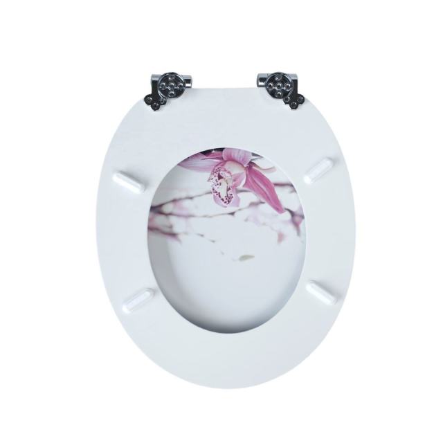 White Base Flower Customized Printed Wooden Toilet Seat With Pvc MDF,YIJIA NEW MATERIAL CO., LTD.,Heart Design Moulded Wood Toilet Cover, Sturdy Durable, Perfect for Home Bathroom Use