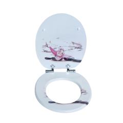 White Base Flower Customized Printed Wooden Toilet Seat With Pvc MDF,YIJIA NEW MATERIAL CO., LTD.,Heart Design Moulded Wood Toilet Cover, Sturdy Durable, Perfect for Home Bathroom Use