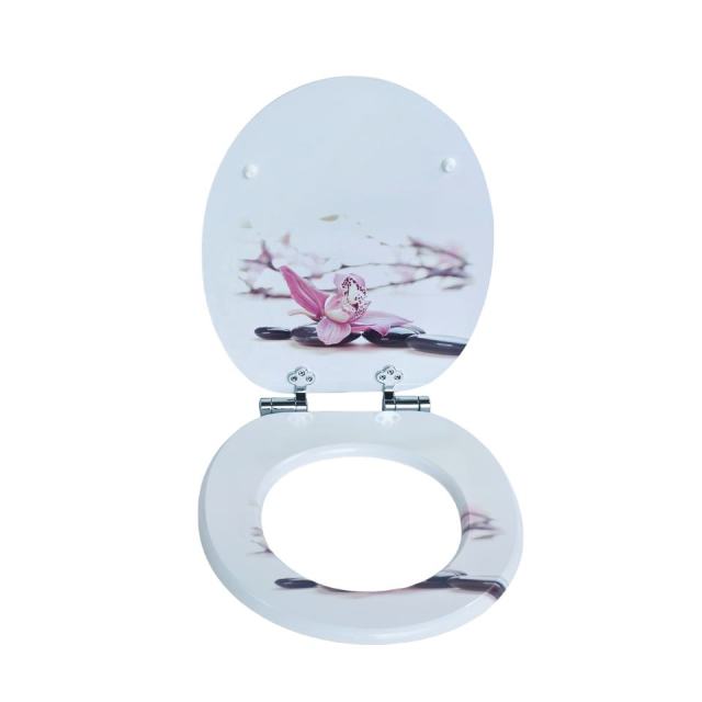 White Base Flower Customized Printed Wooden Toilet Seat With Pvc MDF,YIJIA NEW MATERIAL CO., LTD.,Heart Design Moulded Wood Toilet Cover, Sturdy Durable, Perfect for Home Bathroom Use