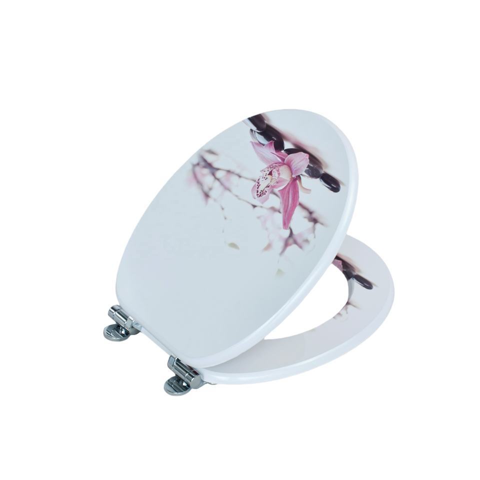White Base Flower Customized Printed Wooden Toilet Seat With Pvc MDF,YIJIA NEW MATERIAL CO., LTD.,Heart Design Moulded Wood Toilet Cover, Sturdy Durable, Perfect for Home Bathroom Use