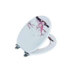 White Base Flower Customized Printed Wooden Toilet Seat With Pvc MDF,YIJIA NEW MATERIAL CO., LTD.,Heart Design Moulded Wood Toilet Cover, Sturdy Durable, Perfect for Home Bathroom Use