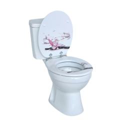 White Base Flower Customized Printed Wooden Toilet Seat With Pvc MDF,YIJIA NEW MATERIAL CO., LTD.,Heart Design Moulded Wood Toilet Cover, Sturdy Durable, Perfect for Home Bathroom Use