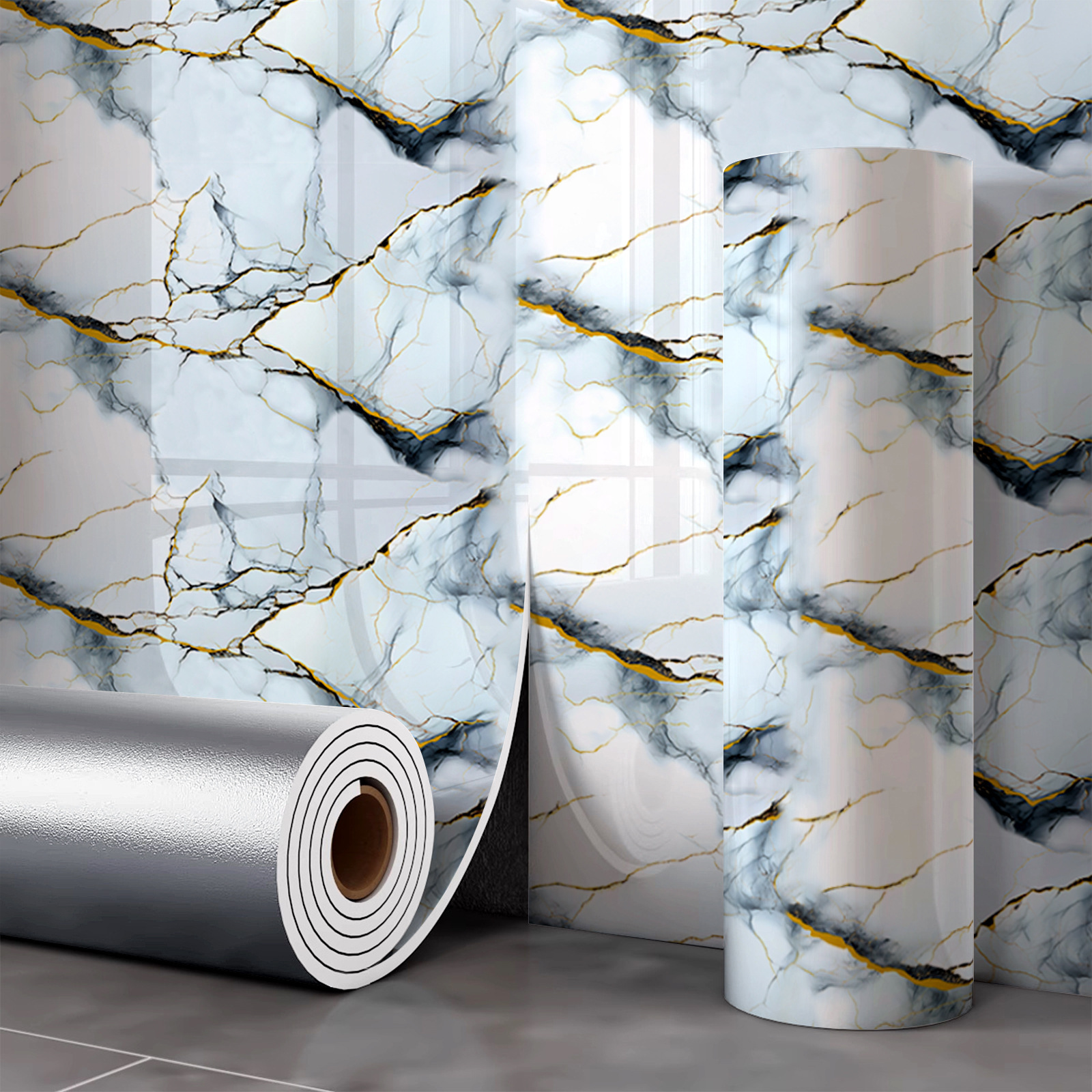 Gental Blue Gilding Self-Adhesive Marble Roll Wall Sticker – Peel and Stick Marble for Bedroom,YIJIA NEW MATERIAL CO., LTD.,Gental Blue Gilding Self-Adhesive Marble Roll Wall Sticker – Peel and Stick Marble for Bedroom