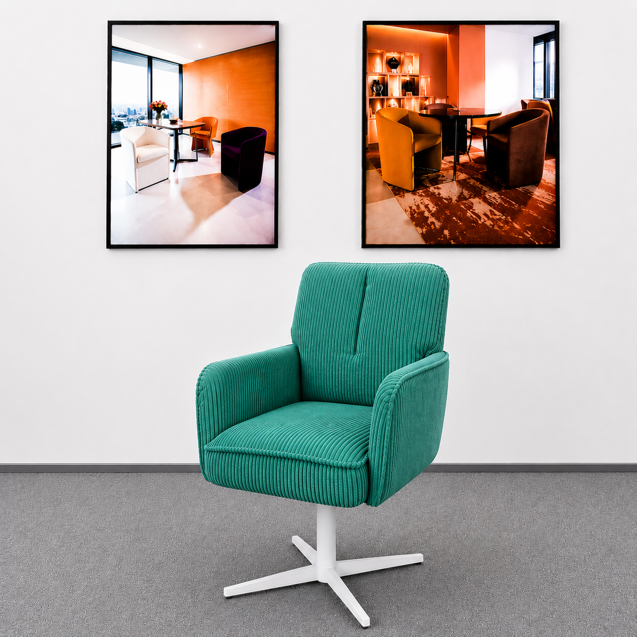 Fauteuil en velours côtelé rouge DC-4004 à piètement blanc | ComfPlus Furnishing