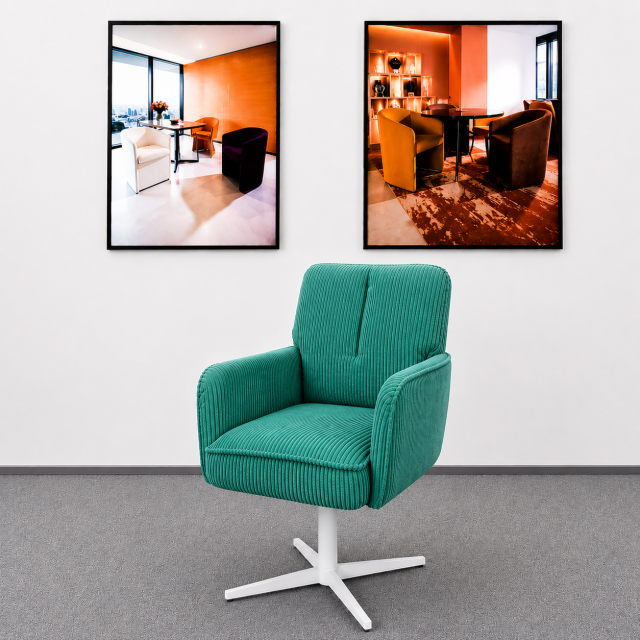 Fauteuil en velours côtelé rouge DC-4004 à piètement blanc | ComfPlus Furnishing