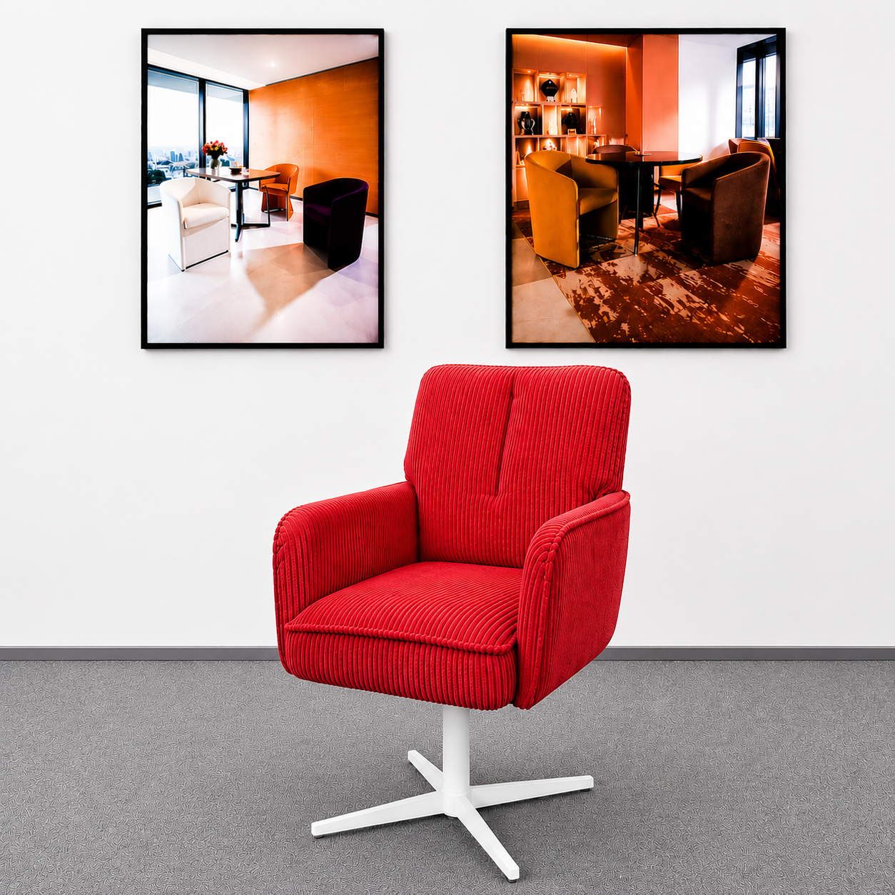 Fauteuil en velours côtelé rouge DC-4004 à piètement blanc | ComfPlus Furnishing