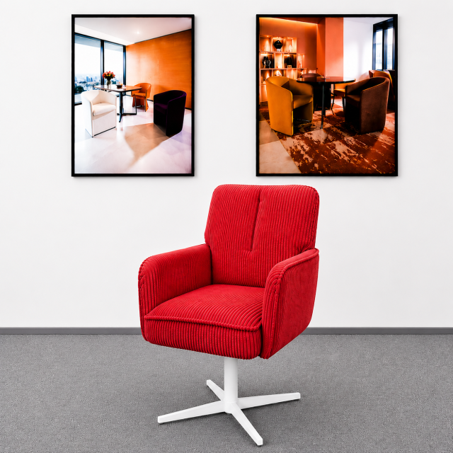 Fauteuil en velours côtelé rouge DC-4004 à piètement blanc | ComfPlus Furnishing