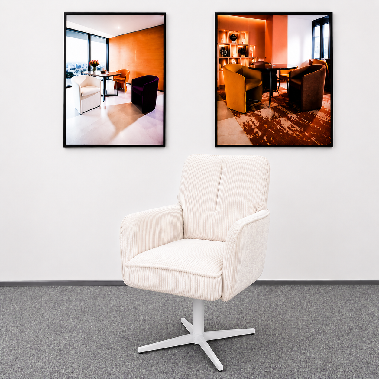 Fauteuil en velours côtelé rouge DC-4004 à piètement blanc | ComfPlus Furnishing