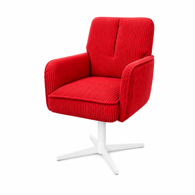 Fauteuil en velours côtelé rouge DC-4004 à piètement blanc | ComfPlus Furnishing