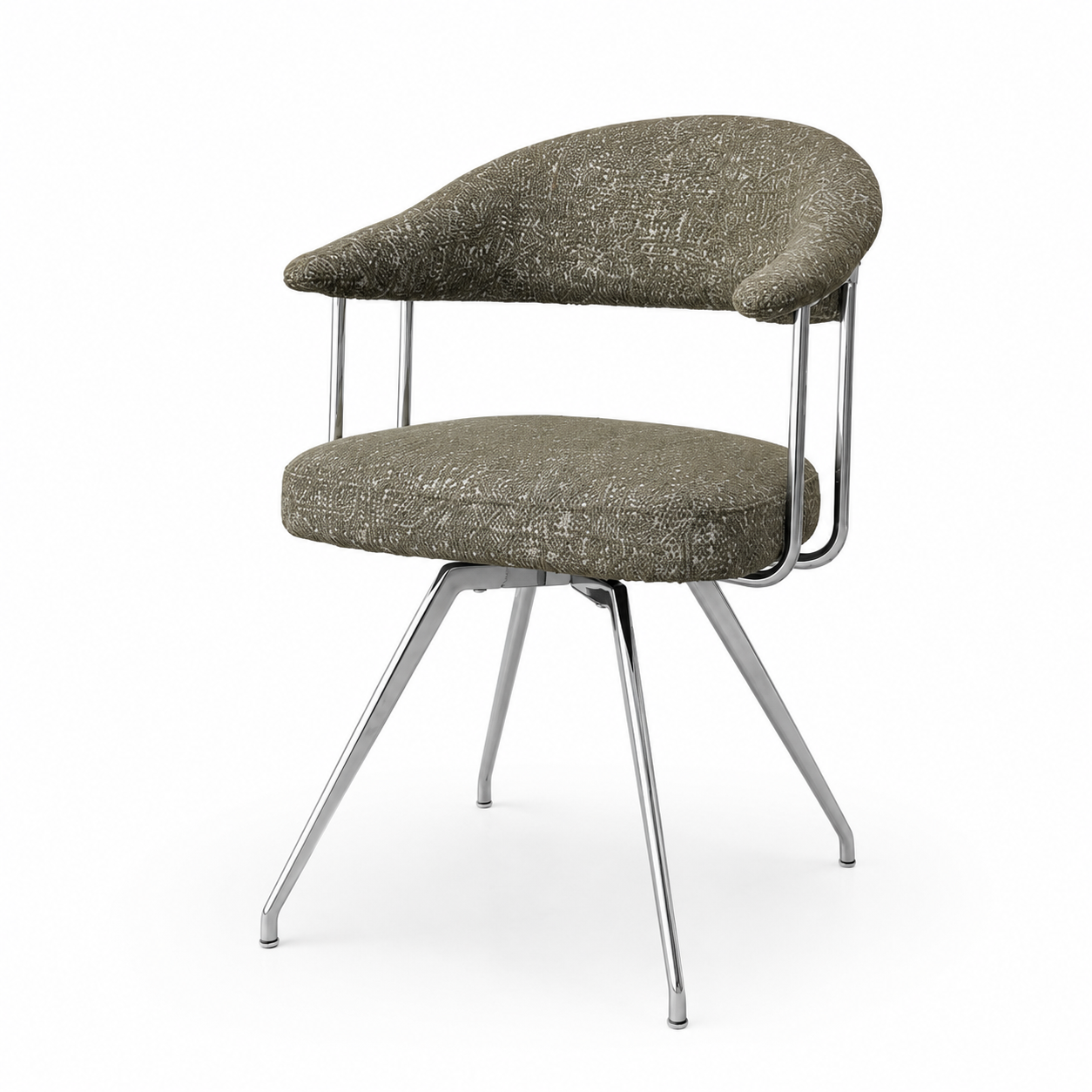 Cadeirão de jantar estofado DC-4302-A com encosto aberto e pernas cromadas