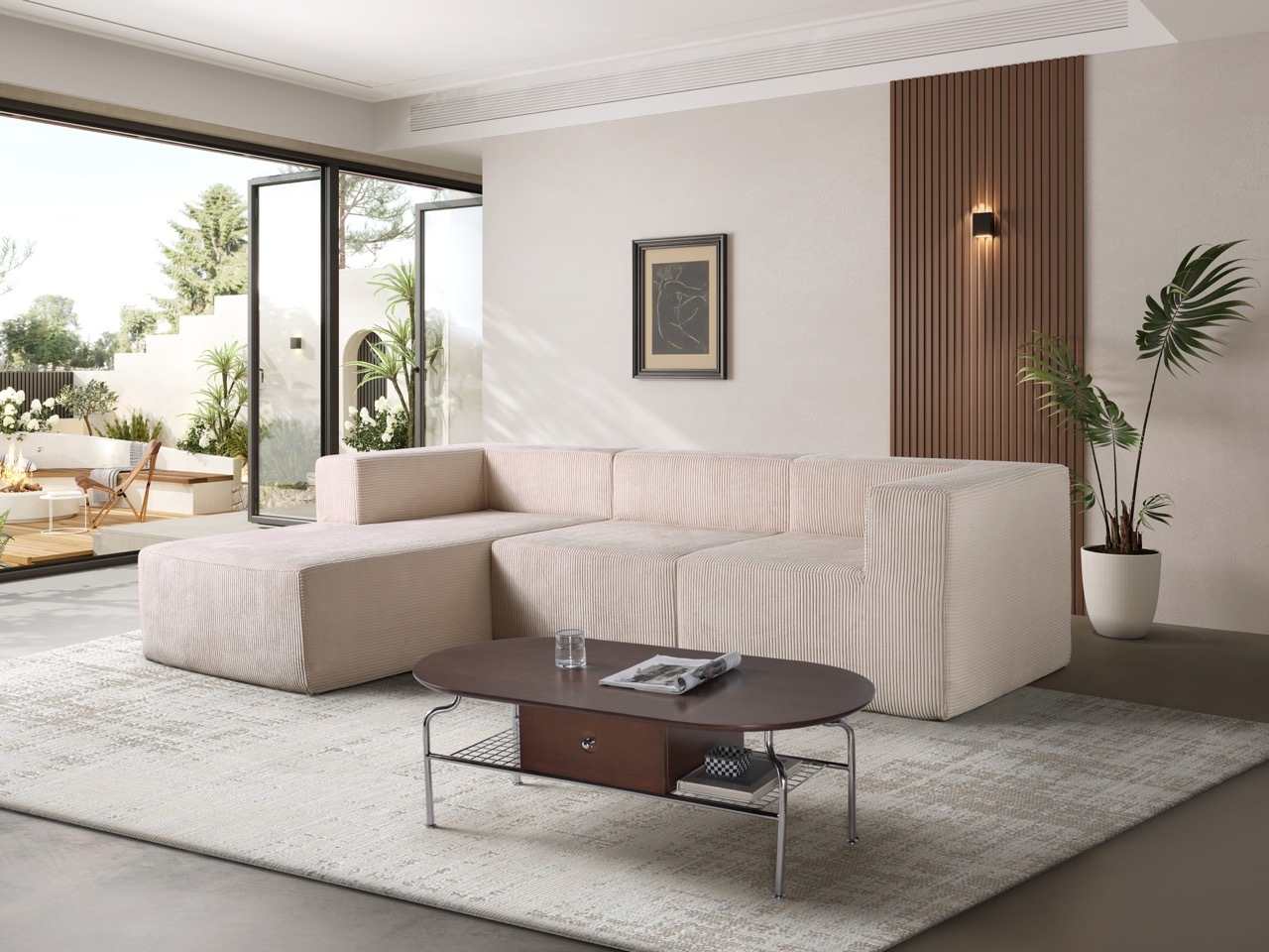 Modernes Cordsofa mit linker Chaiselongue H-010 | ComfPlus Furnishing