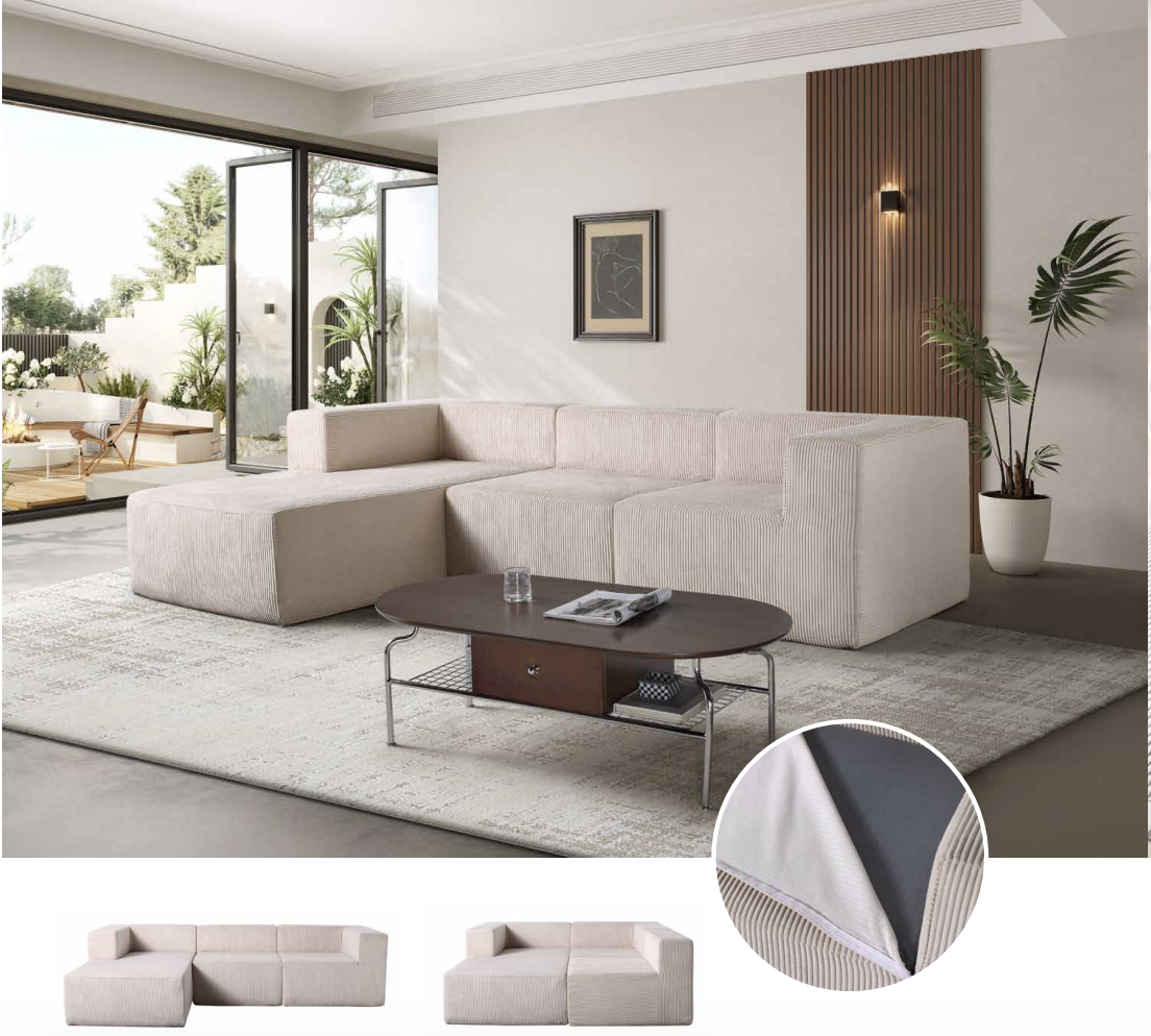 Modernes Cordsofa mit linker Chaiselongue H-010 | ComfPlus Furnishing