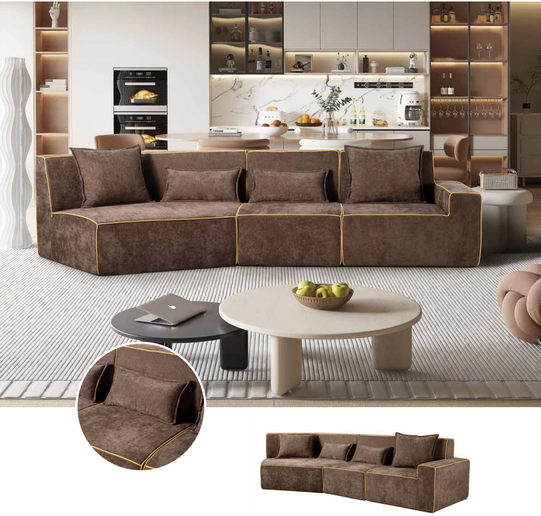 Sofá comprimido de luxo H-011 castanho-escuro com vivo dourado