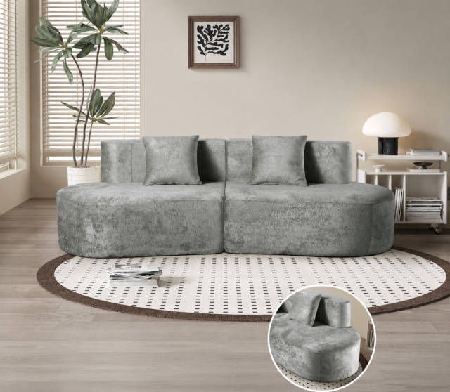 Geschwungenes 3-Sitzer-Sofa mit Chenille-Bezug H-016 für Möbelhandel und Objekteinrichtung | ComfPlus Furnishing