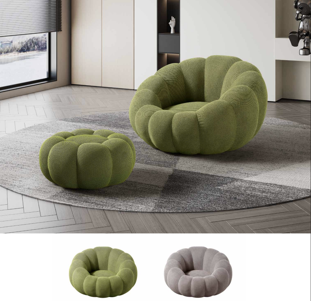 Loungesessel in Kürbisform mit Hocker H-045 für Möbelhandel und Objekteinrichtung | ComfPlus Furnishing