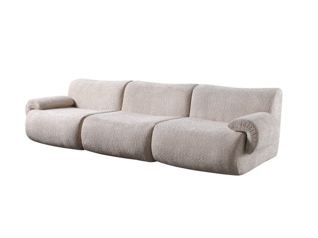 Canapé compressible incurvé 3 places H-058 en tissu bouclé pour projets professionnels | ComfPlus Furnishing
