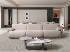 Canapé compressible incurvé 3 places H-058 en tissu bouclé pour projets professionnels | ComfPlus Furnishing