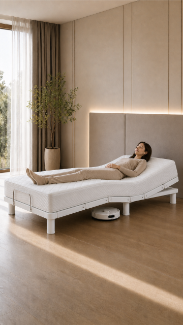 Klappbares elektrisch verstellbares Bett mit vakuumkomprimierter Matratze | A-001