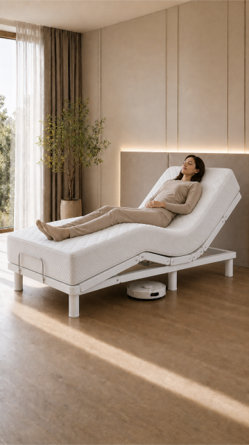 Klappbares elektrisch verstellbares Bett mit vakuumkomprimierter Matratze | A-001
