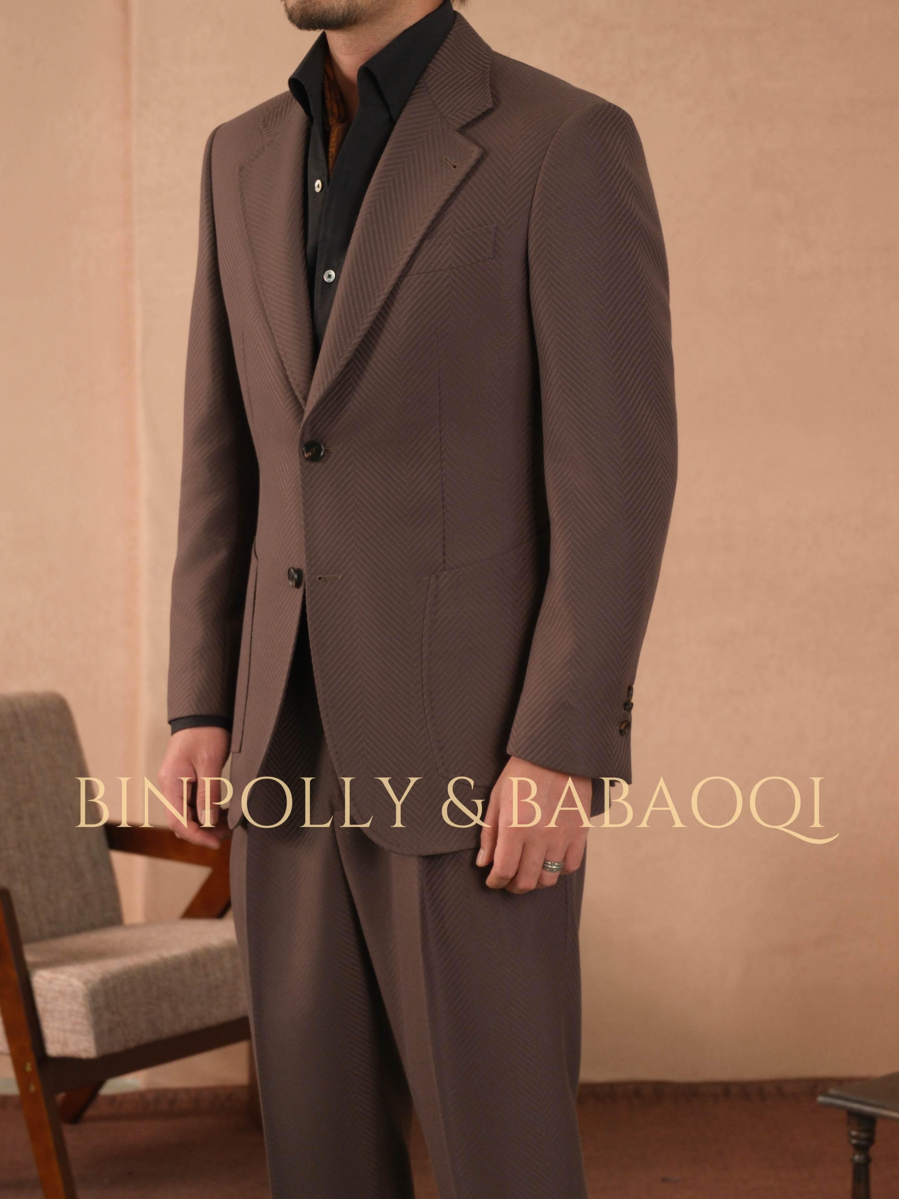 BINPOLLY - Herringbone 2-Piece Suit | Notch Lapel, Patch Pockets, Smart Casual & Office Wear Ready